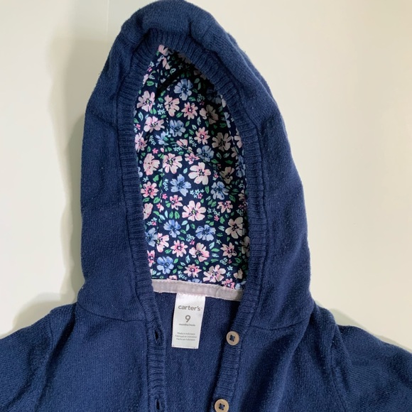 Carter's 9m Cotton Navy Baby Cardigan with Floral Lining - Picture 2 of 3